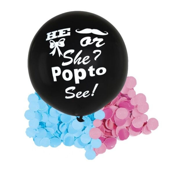 Gender reveal ballon voor party / feestje incl blauw en roze confetti zwart 91 cm