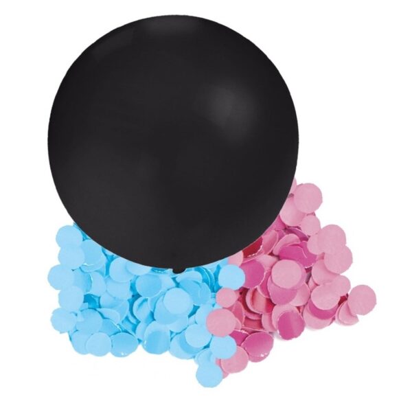 Gender reveal ballon voor party / feestje incl blauw en roze confetti zwart 60 cm -