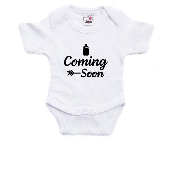 Coming soon aankondiging zwangerschap cadeau baby rompertje wit jongen/meisje 92 (18-24 maanden) -