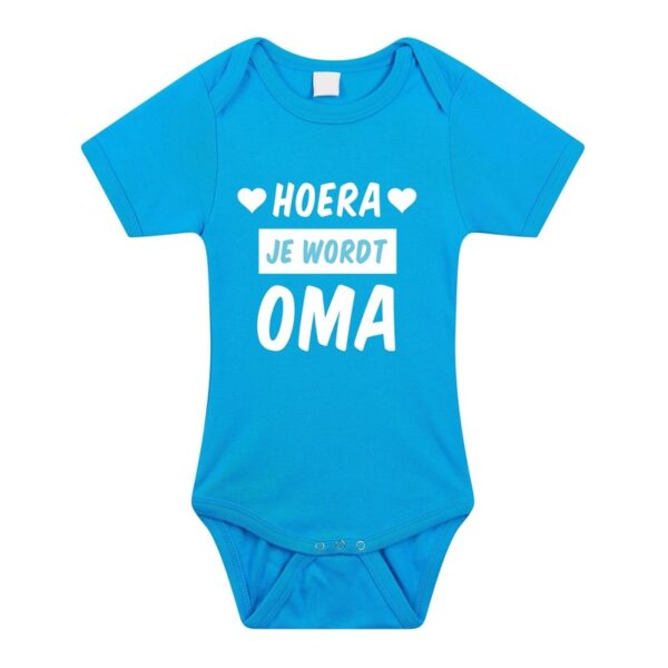 Hoera je wordt oma kraamcadeau rompertje blauw jongens