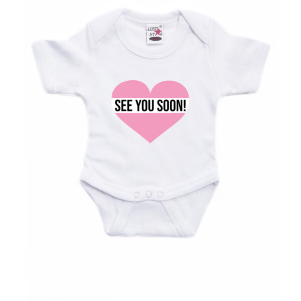 See you soon roze hart gender reveal rompertje wit meisjes 56 (1-2 maanden) -