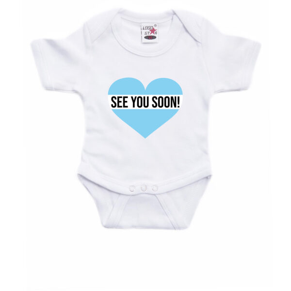 See you soon blauw hart gender reveal rompertje wit jongens 56 (1-2 maanden) -