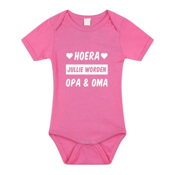 Hoera jullie worden opa en oma cadeau baby rompertje roze meisj