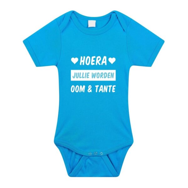 Hoera oom en tante cadeau baby rompertje blauw voor jongens