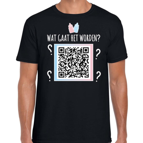 Gender reveal QR code shirt - wat wordt het - heren - zwart - meisje